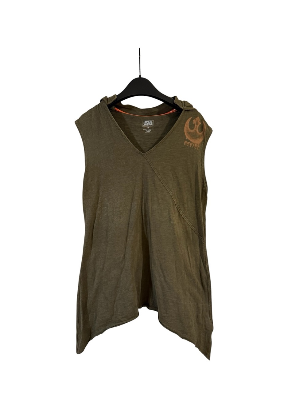 Star Wars Galaxy’s Edge Resistance Olive Green Sleeveless Hooded Tunic Sz M - Picture 2 of 11
